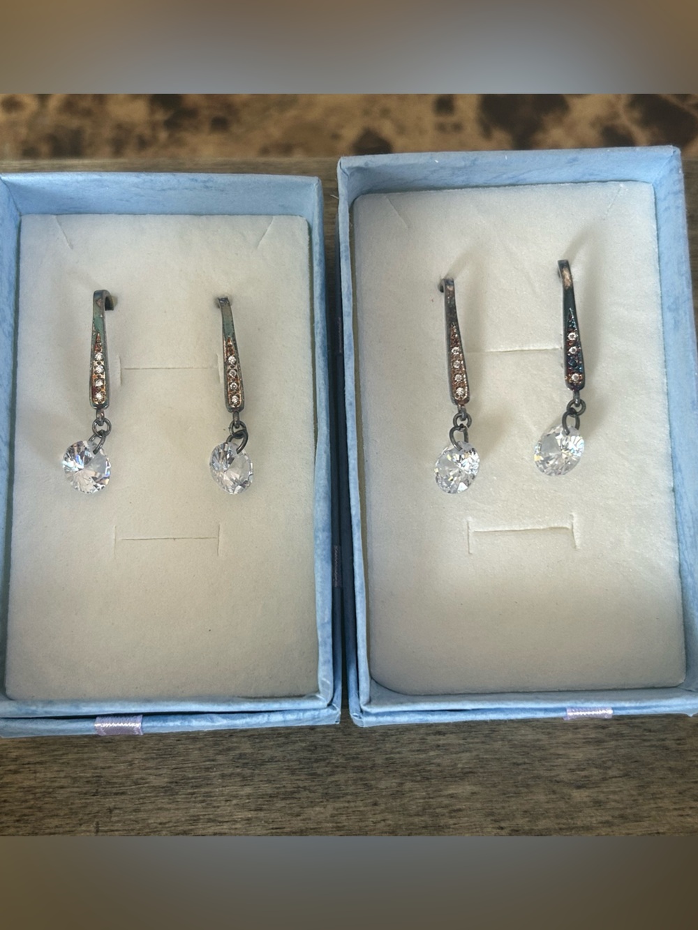 Duo Silver Drop Crystal Dangle Earrings in Clear